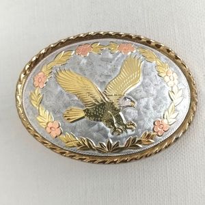 Eagle Belt Buckle Silver & Rose and Yellow Gold